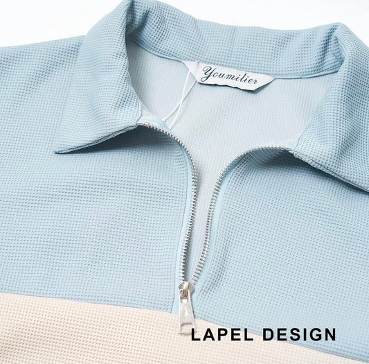 YM Unisex Stripe Polo Waffle Top