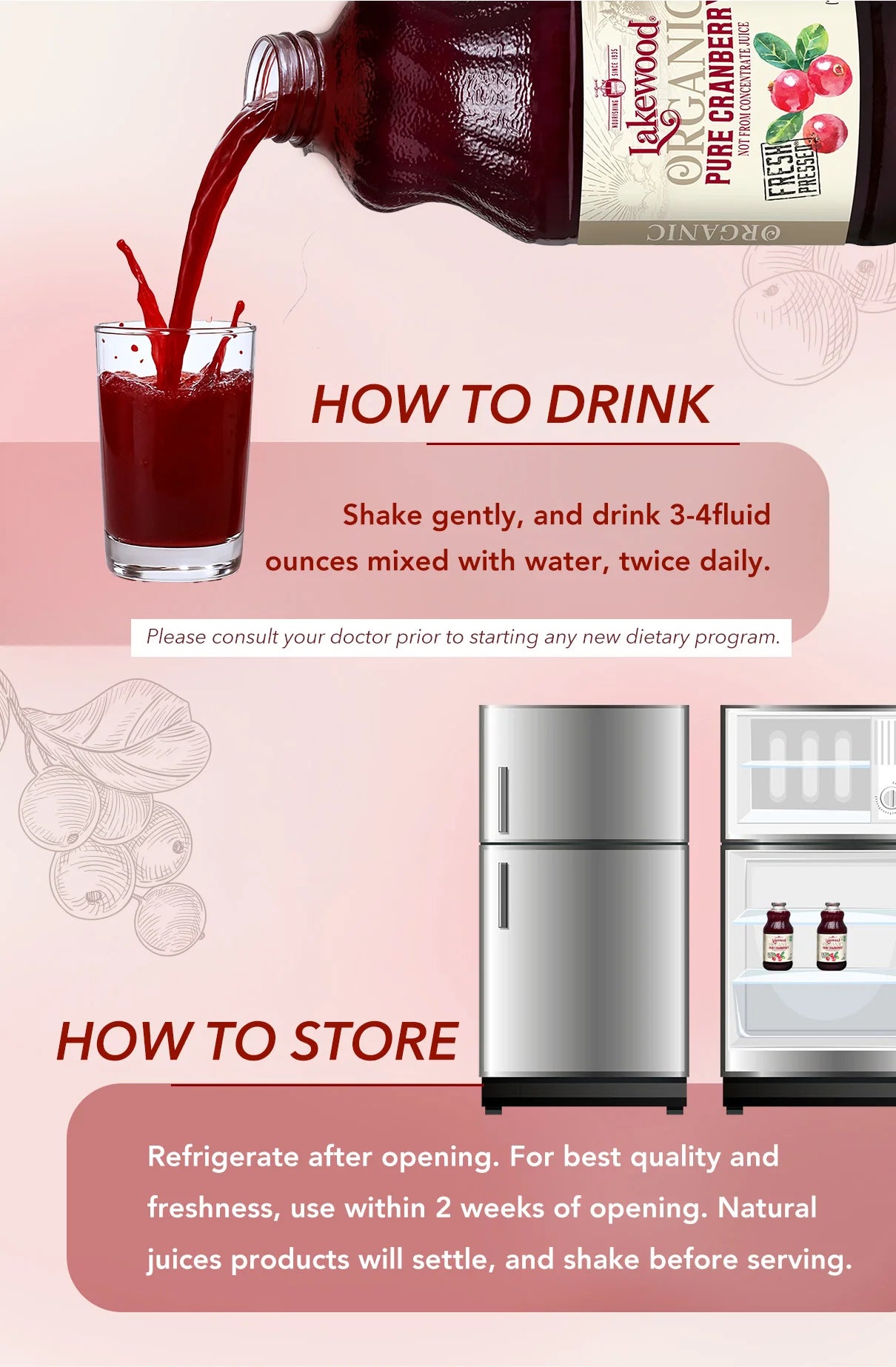 Lakewood Organic Pure Cranberry Juice 946ml