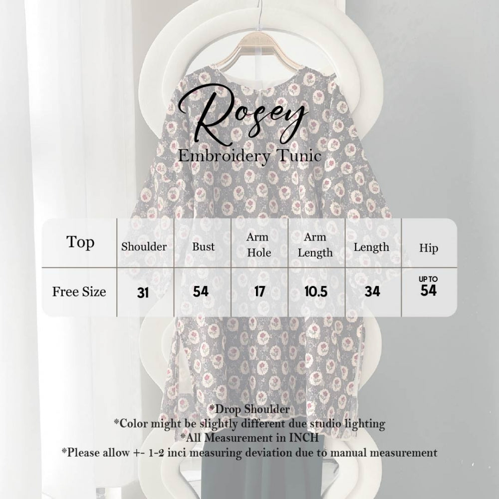 ABC Rosey Embroidery Tunic Top