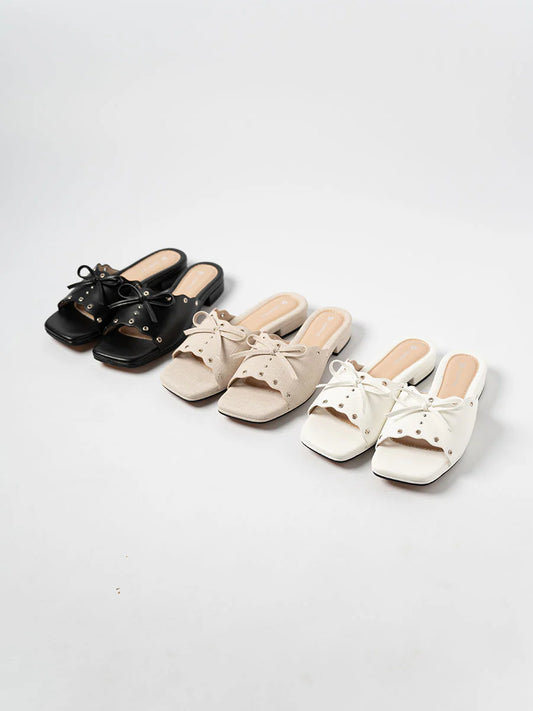 H2U Eyelet Ribbon Low Heels