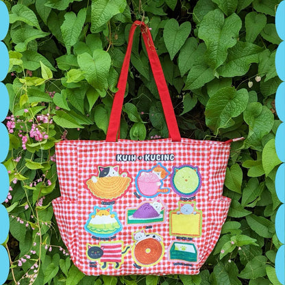 SAFIY Kuih + Kucing Red Large Tote Bag