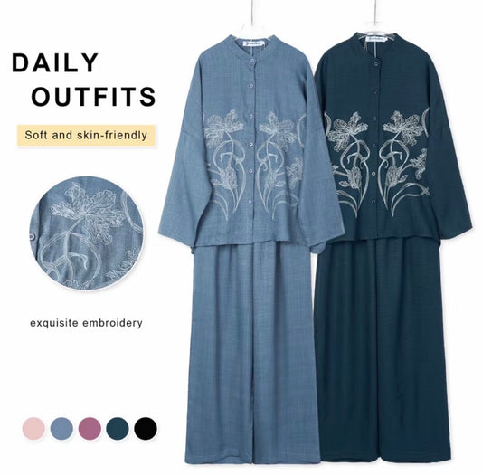 YM Jesnita Floral Embroidery Set Pants (Free Size/Plus Size)