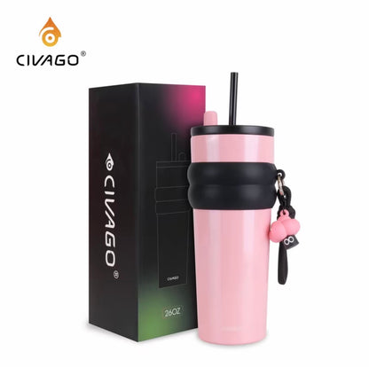 CVG Ceramic Liner Stainless Steel Coffee Mug with Lid Straw (260oz/780ml)