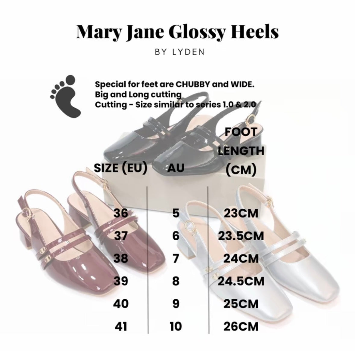 LYDEN Mary Jane Glossy Heels (5cm)