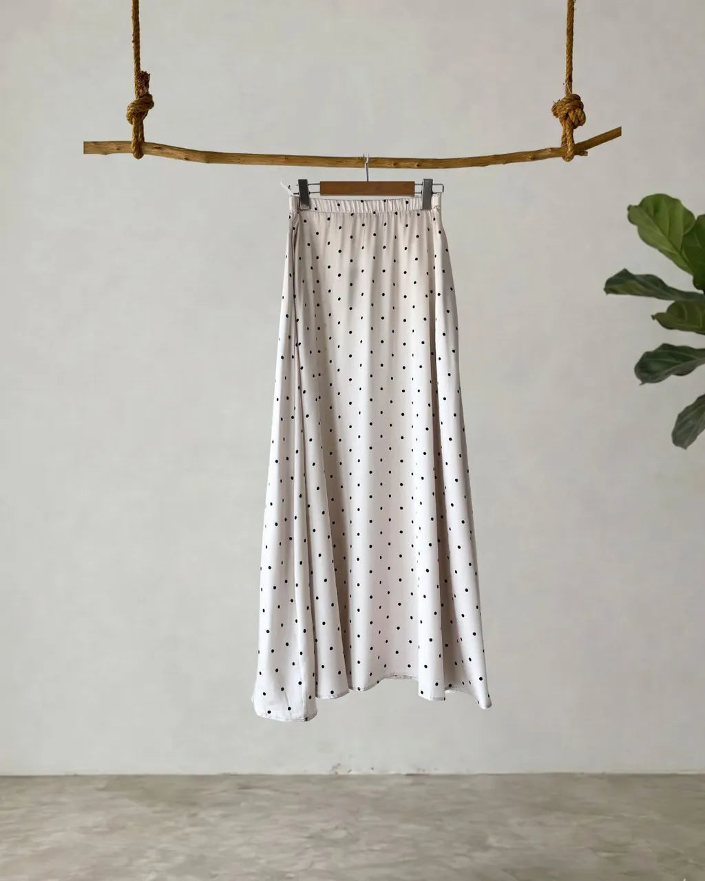 HW Emy Polka Dot Flowy Satin Flared Long A-cutting Skirt