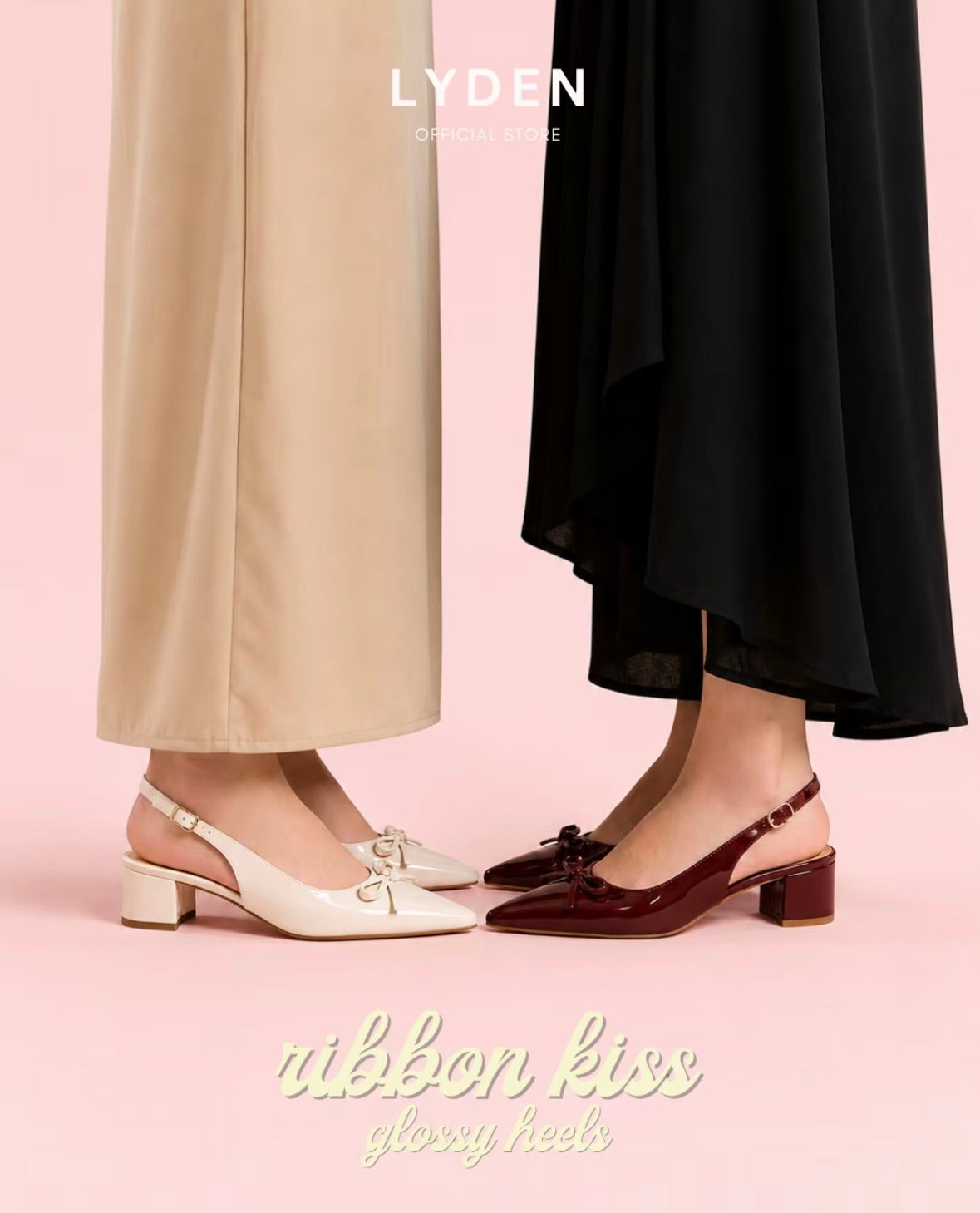 LYDEN Ribbon Kiss Glossy Heels