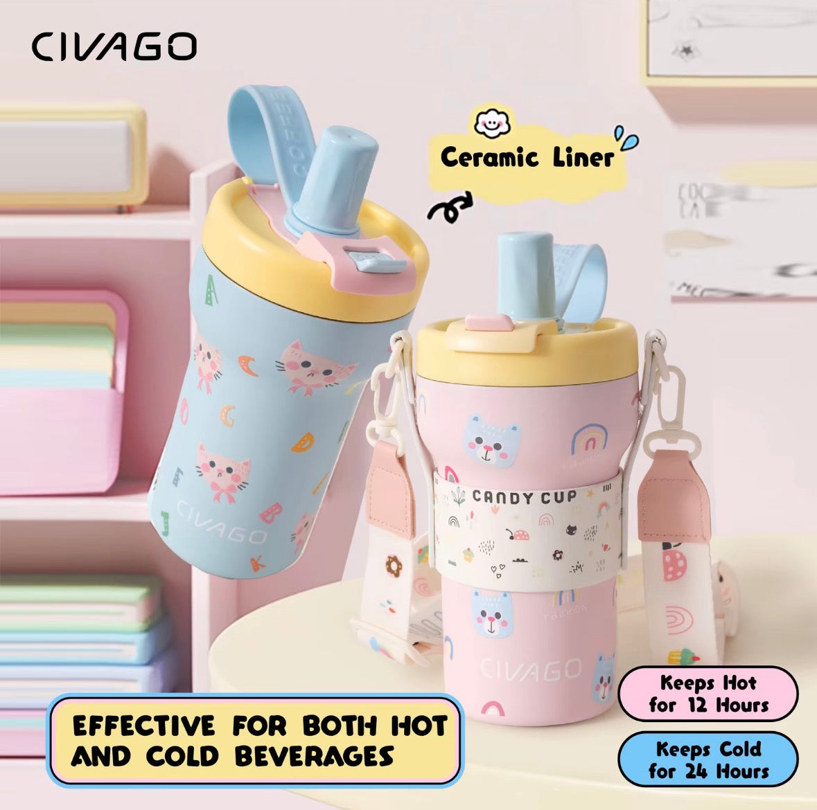 CVG Ceramic Mini Fridge Vacuum Tumbler with Straw (22oz/660ml)
