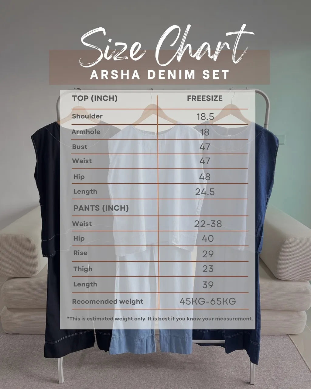 HW Arsha Denim Sleeveless Blouse With Pants