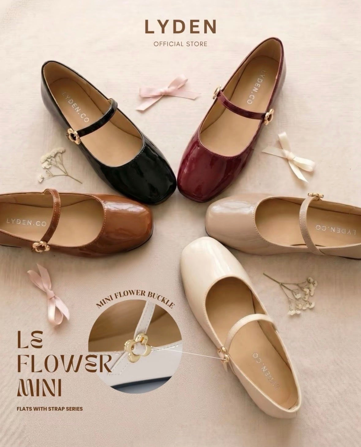 LYDEN Le Flowers Mini Flats with Strap