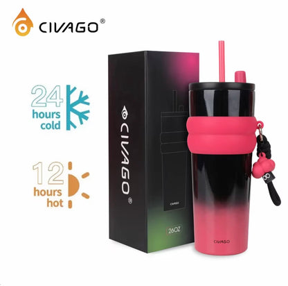 CVG Ceramic Liner Stainless Steel Coffee Mug with Lid Straw (260oz/780ml)