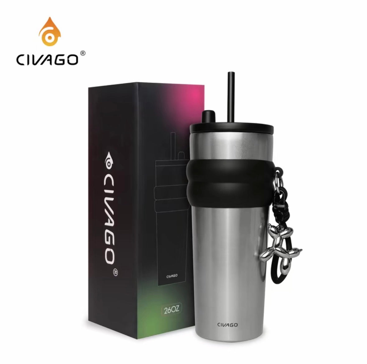 CVG Ceramic Liner Stainless Steel Coffee Mug with Lid Straw (260oz/780ml)