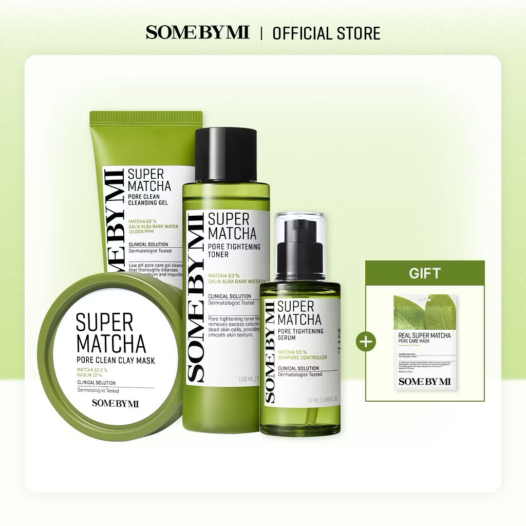 SBM Super Matcha Pore Care All In One Set (Matcha Toner 150ml+Serum 50ml+Clay Mask 100g+Cleansing Gel 100ml)