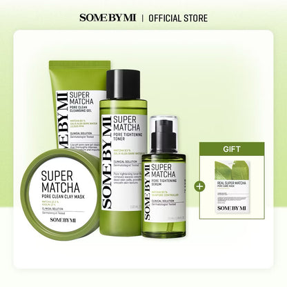 SBM Super Matcha Pore Care All In One Set (Matcha Toner 150ml+Serum 50ml+Clay Mask 100g+Cleansing Gel 100ml)