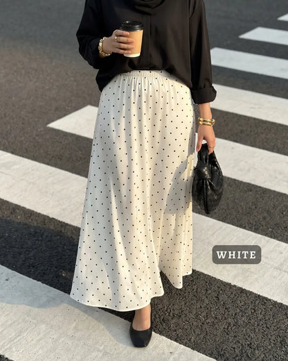 HW Emy Polka Dot Flowy Satin Flared Long A-cutting Skirt