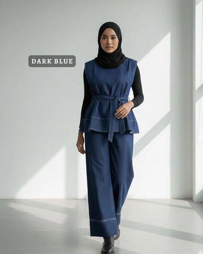 HW Arsha Denim Sleeveless Blouse With Pants