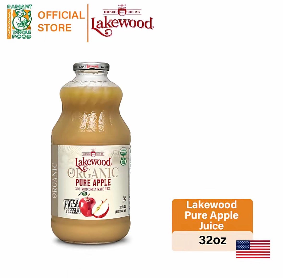 Lakewood Pure Apple Juice 32oz (Gluten Free)