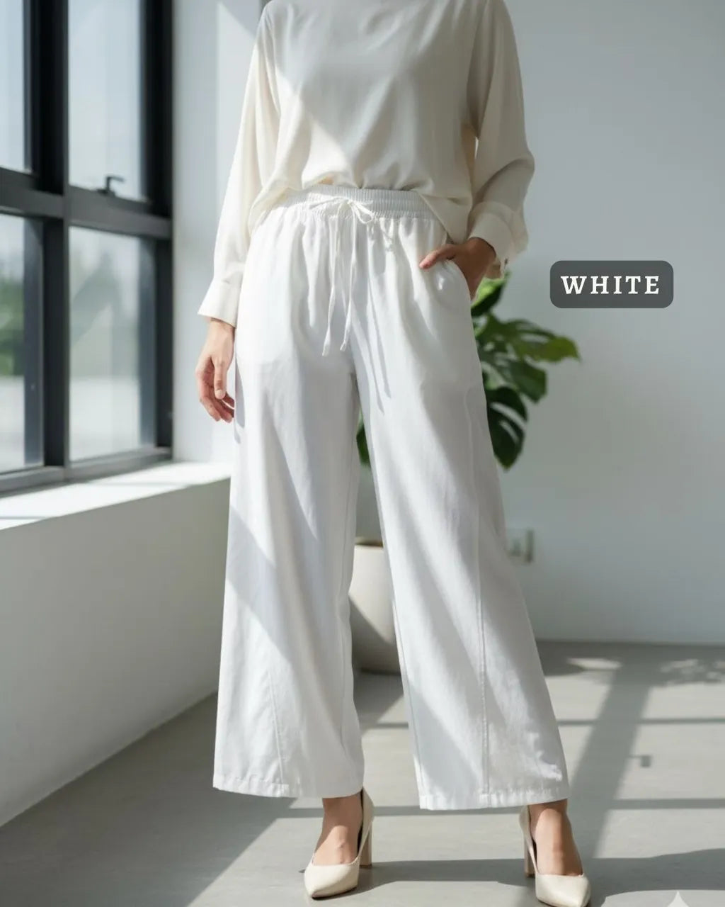 HW Qisha Cotton Straight Cut Palazzo Long Pants