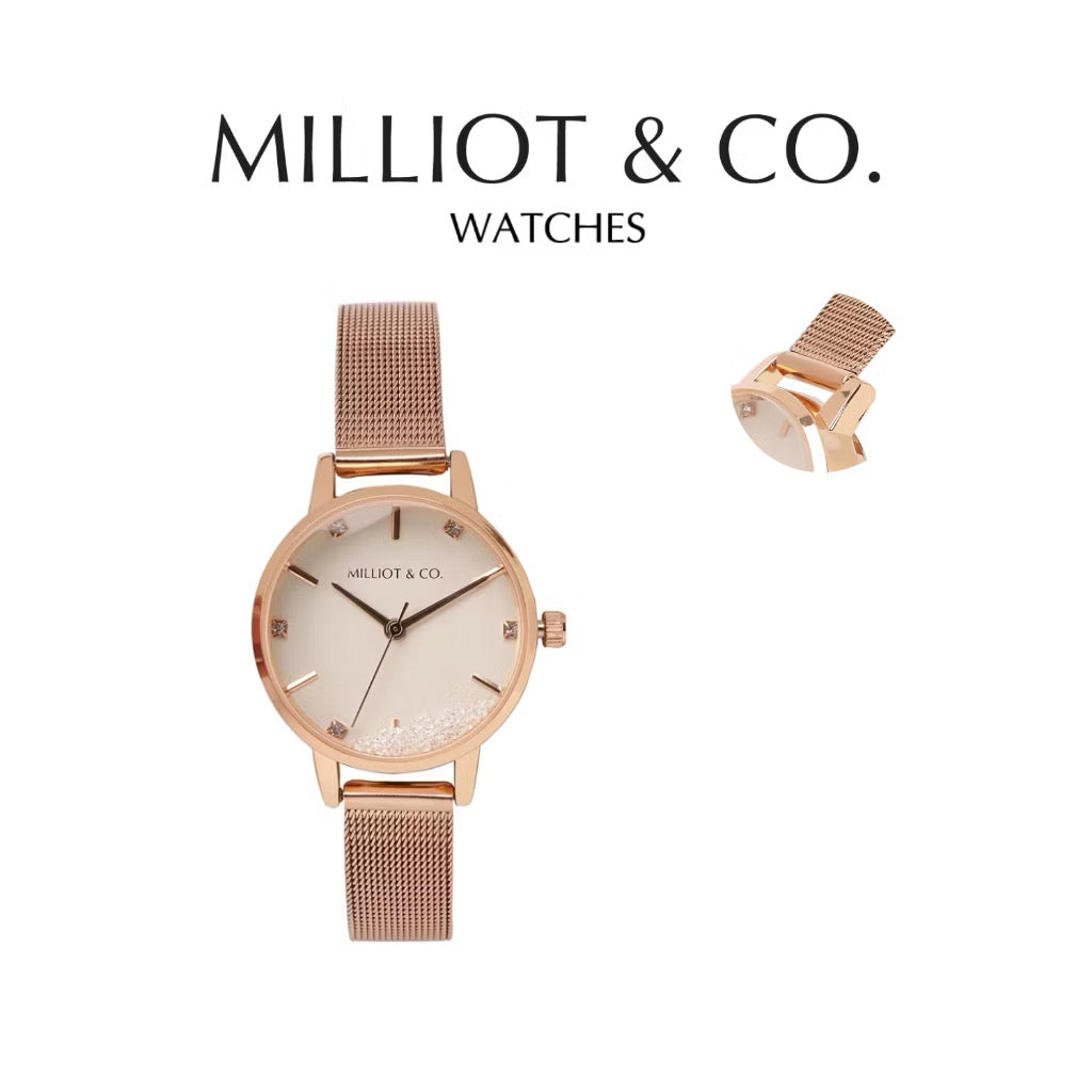 Milliot & Co Harper Rose Gold Mesh Strap Watch