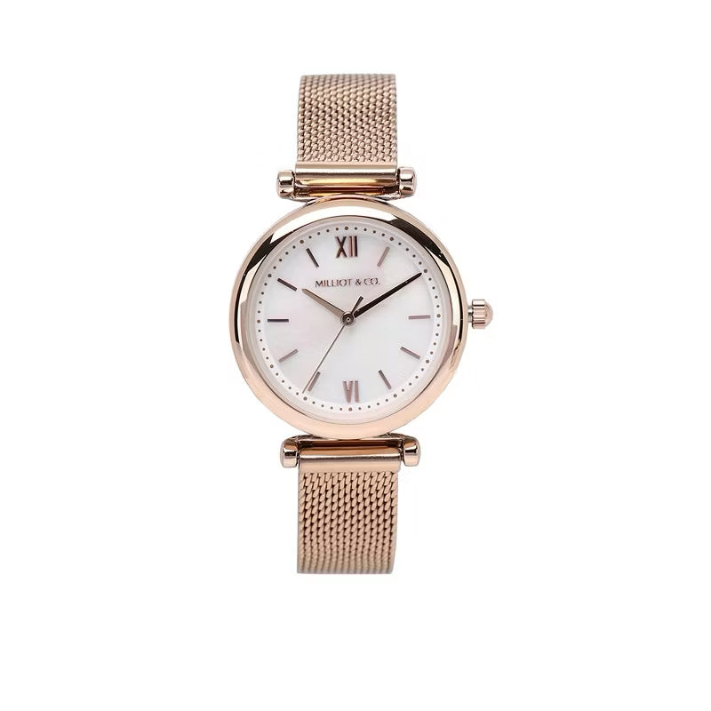 Milliot & Co Endora Rose Gold Leather Strap Watch