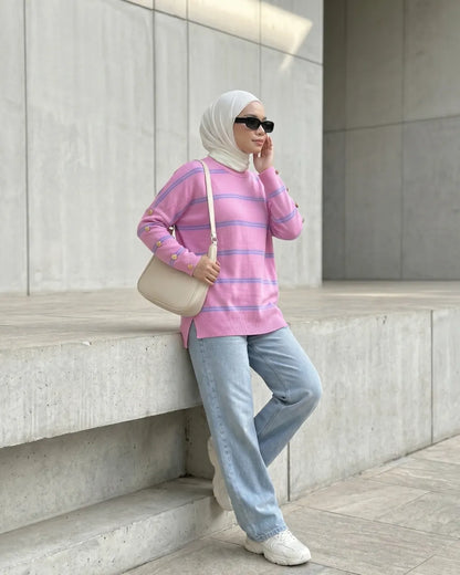 HW [TOP ONLY] Qeela Stripe Basic Knitwear Blouse