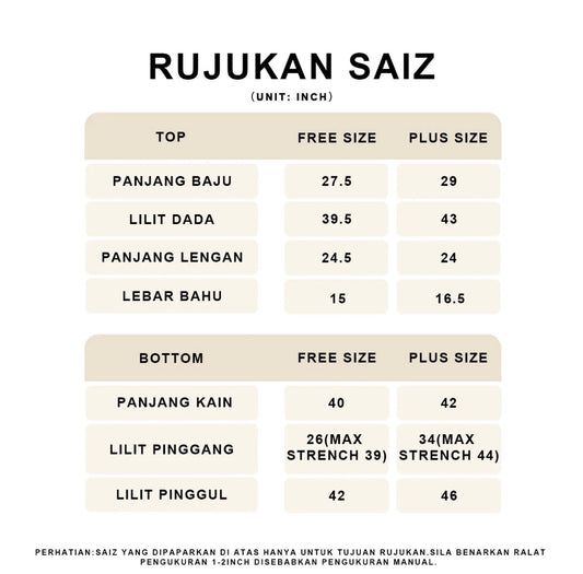 YM Jenna/Susie Satin Kurung Set (Blouse & Skirt) - Free Size / Plus Size