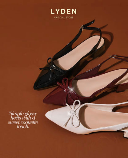 LYDEN Ribbon Kiss Glossy Heels
