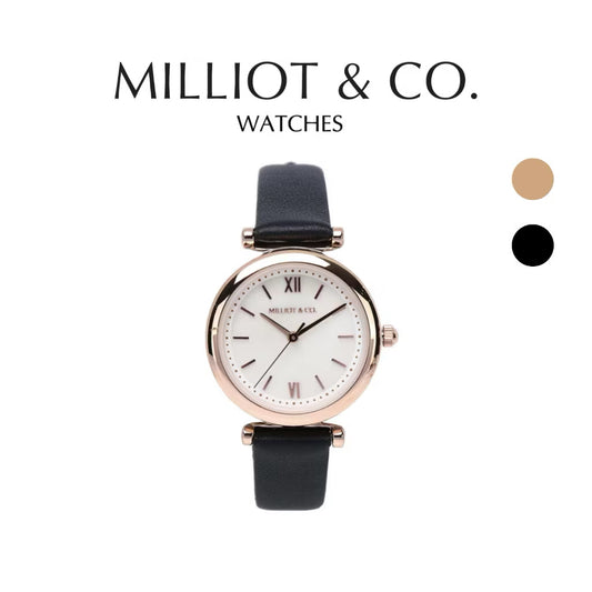 Milliot & Co Endora Rose Gold Leather Strap Watch