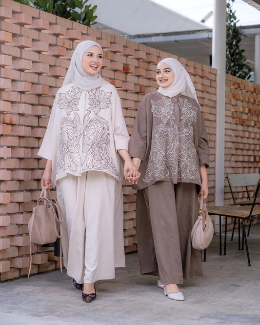 HW Lily Embroidery Velvet Blouse With Palazzo Skirt