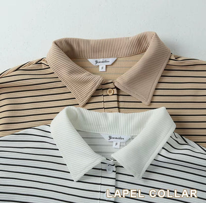 YM Brit Striped Ribbed Polo Shirt - Free Size/Plus Size