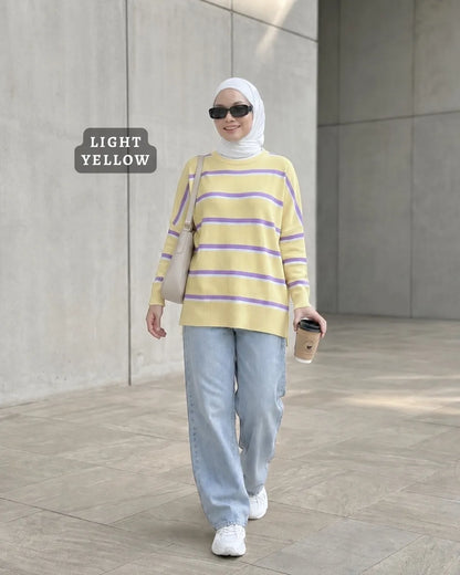 HW [TOP ONLY] Qeela Stripe Basic Knitwear Blouse