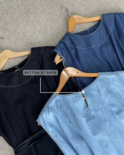 HW Arsha Denim Sleeveless Blouse With Pants