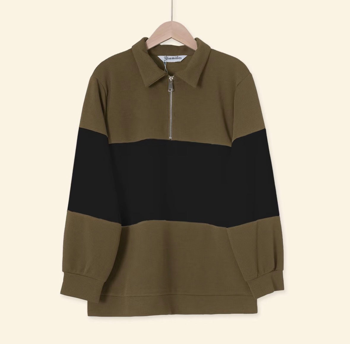 YM Stripe Polo Waffle Top
