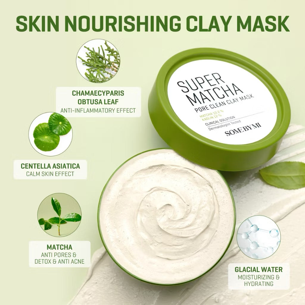 SBM Super Matcha Pore Care All In One Set (Matcha Toner 150ml+Serum 50ml+Clay Mask 100g+Cleansing Gel 100ml)