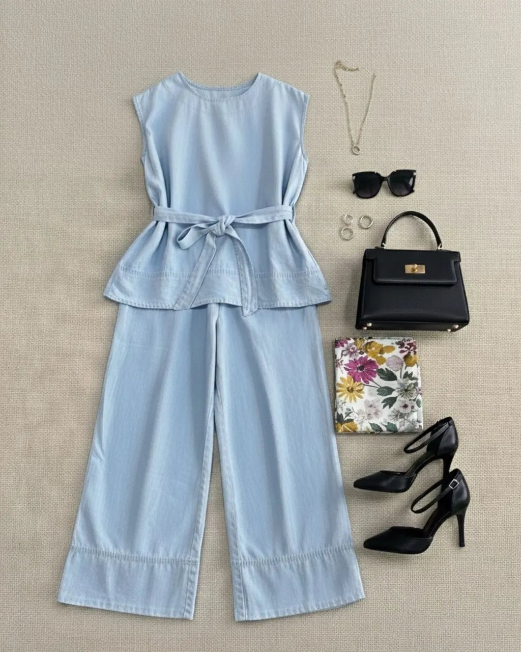 HW Arsha Denim Sleeveless Blouse With Pants