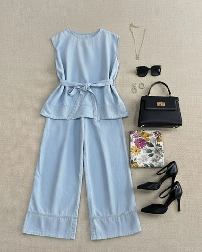 HW Arsha Denim Sleeveless Blouse With Pants
