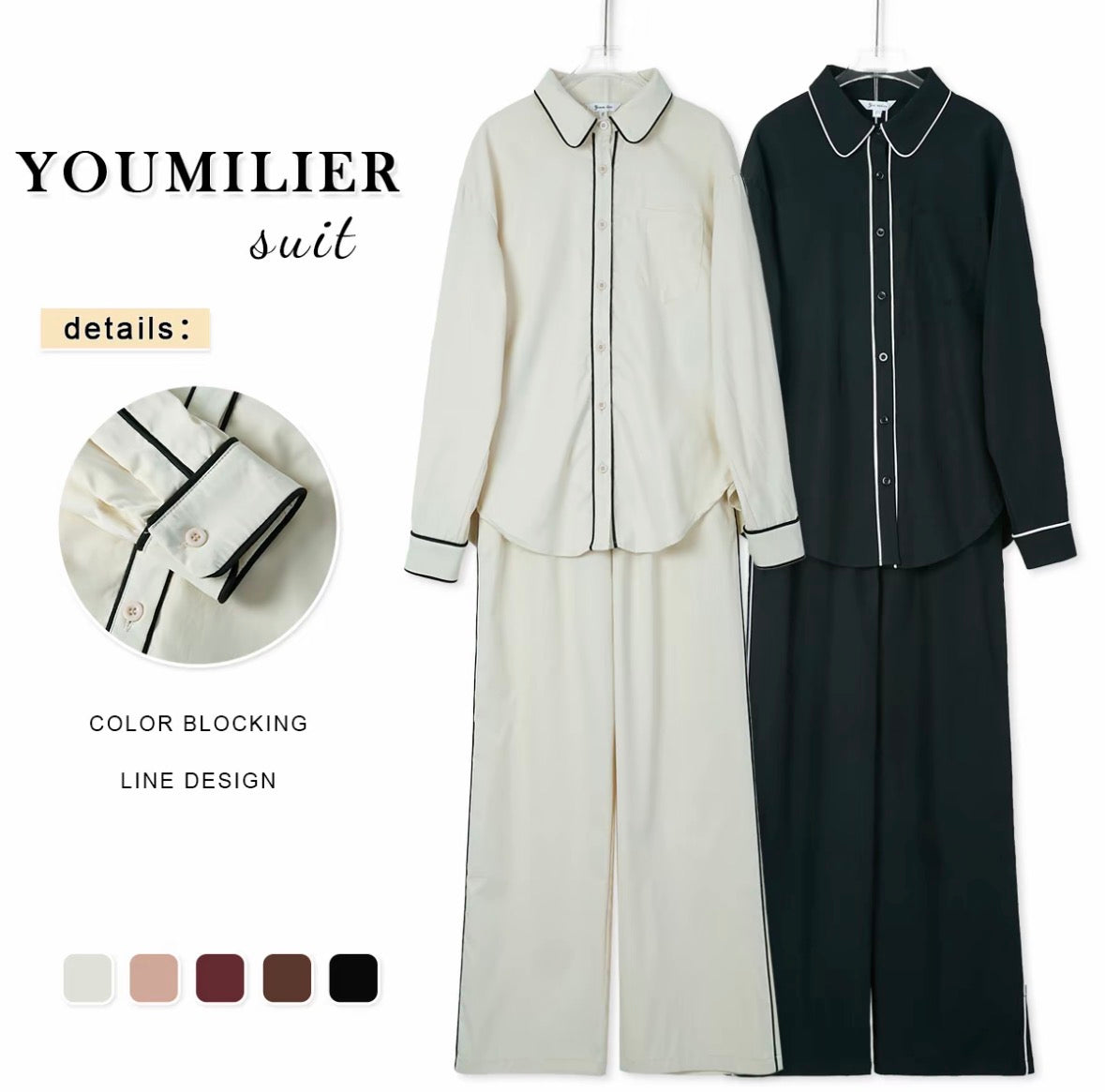 YM French Pant Set - Free/Plus Size