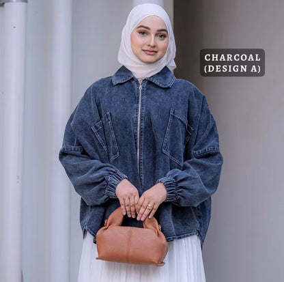 HW [TOP ONLY] Margo Oversize Zip Up Denim Jacket