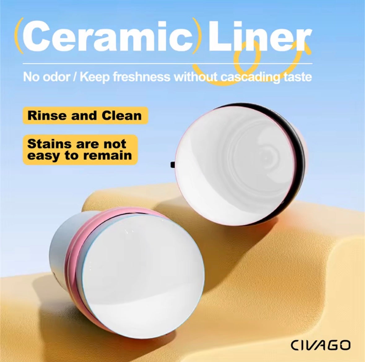 CVG Ceramic Liner Stainless Steel Coffee Mug with Lid Straw (260oz/780ml)