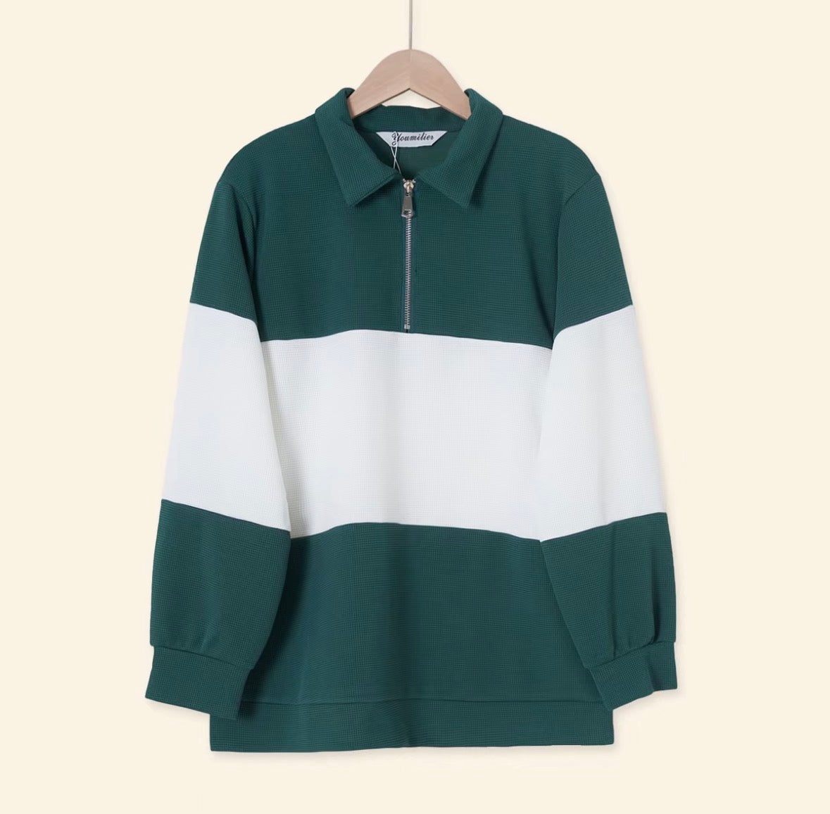 YM Stripe Polo Waffle Top