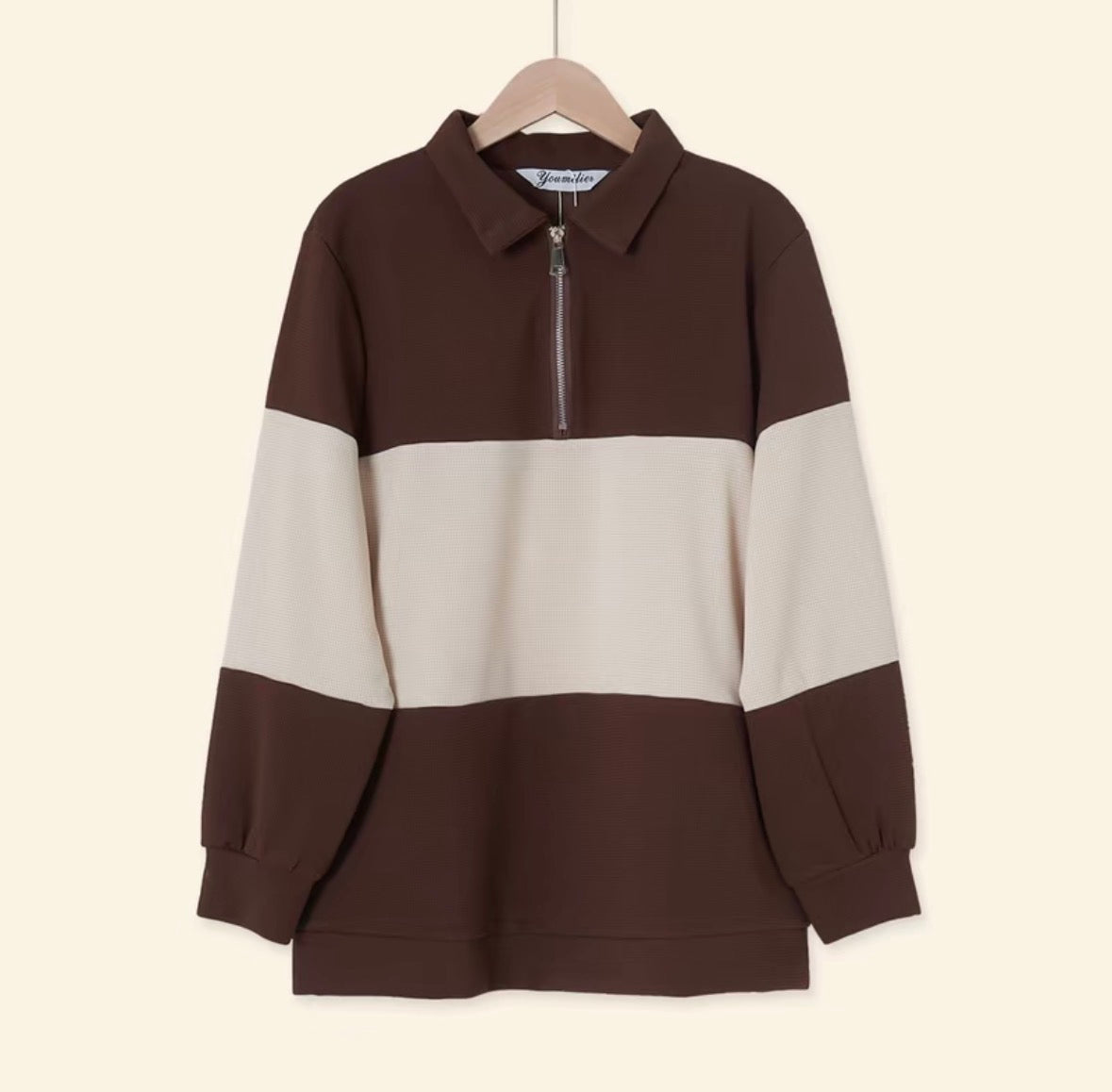 YM Stripe Polo Waffle Top