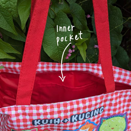 SAFIY Kuih + Kucing Red Large Tote Bag