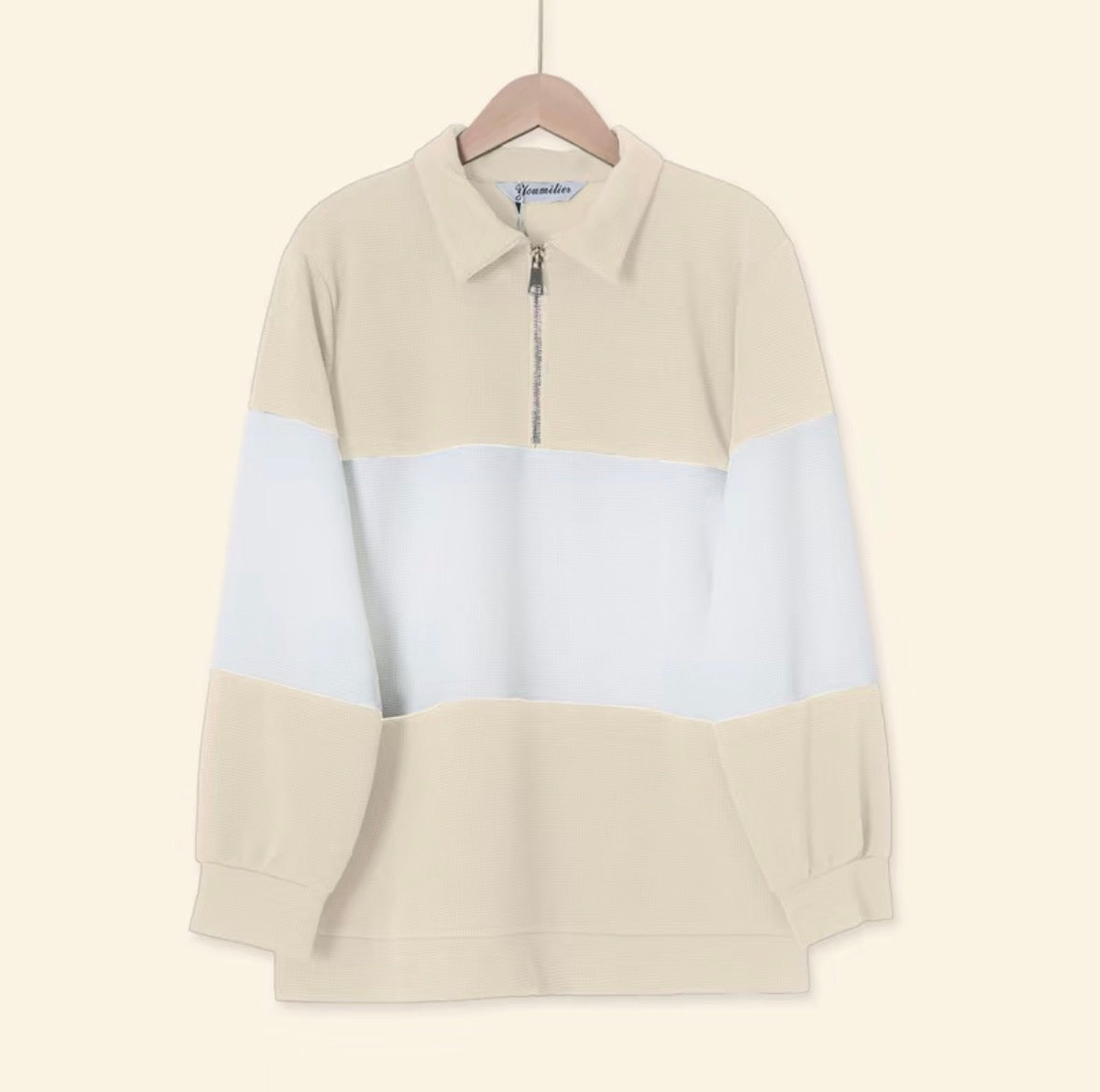 YM Stripe Polo Waffle Top