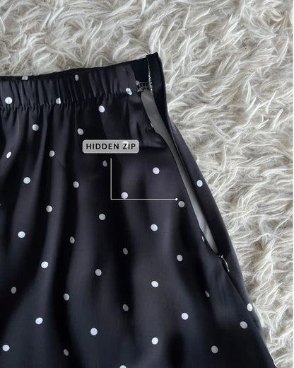 HW Emy Polka Dot Flowy Satin Flared Long A-cutting Skirt