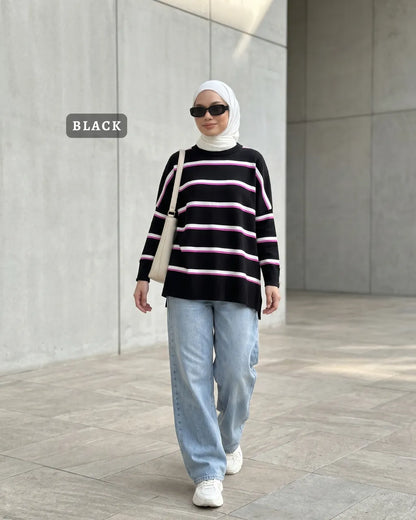 HW [TOP ONLY] Qeela Stripe Basic Knitwear Blouse