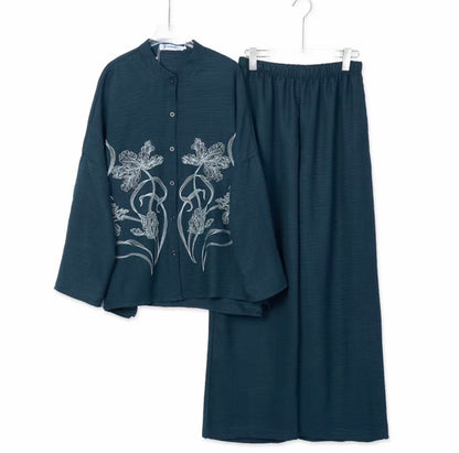 YM Jesnita Floral Embroidery Set Pants (Free Size/Plus Size)