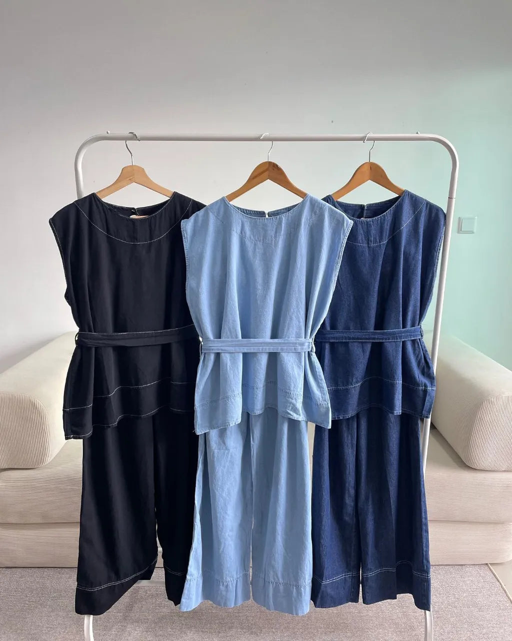 HW Arsha Denim Sleeveless Blouse With Pants