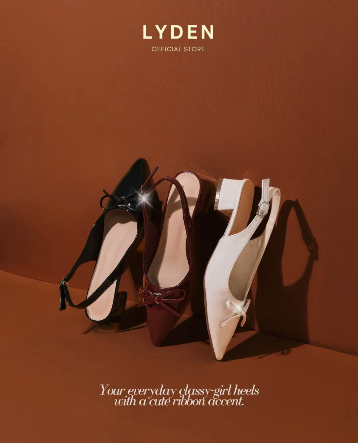 LYDEN Ribbon Kiss Glossy Heels