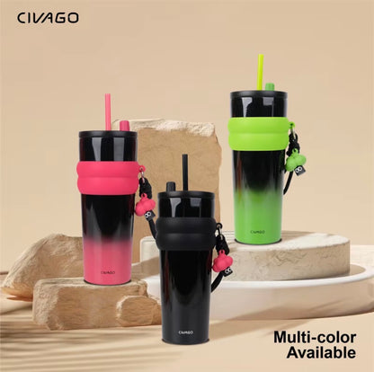 CVG Ceramic Liner Stainless Steel Coffee Mug with Lid Straw (260oz/780ml)