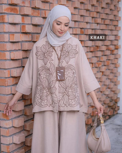 HW Lily Embroidery Velvet Blouse With Palazzo Skirt