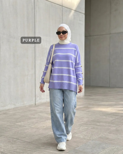 HW [TOP ONLY] Qeela Stripe Basic Knitwear Blouse